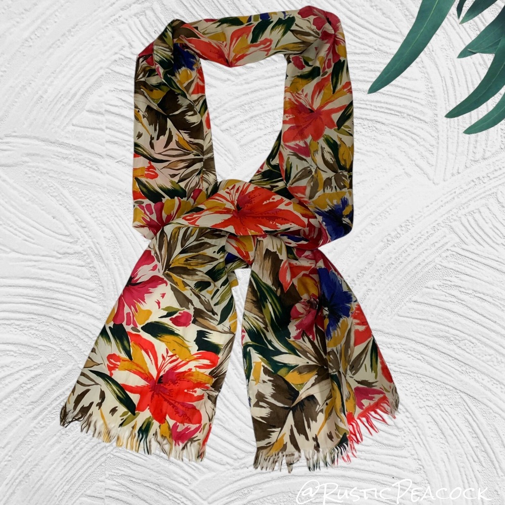 Floral Silky Necktie Scarf Women's Multicolor Casual Work Long Colorful Fringe